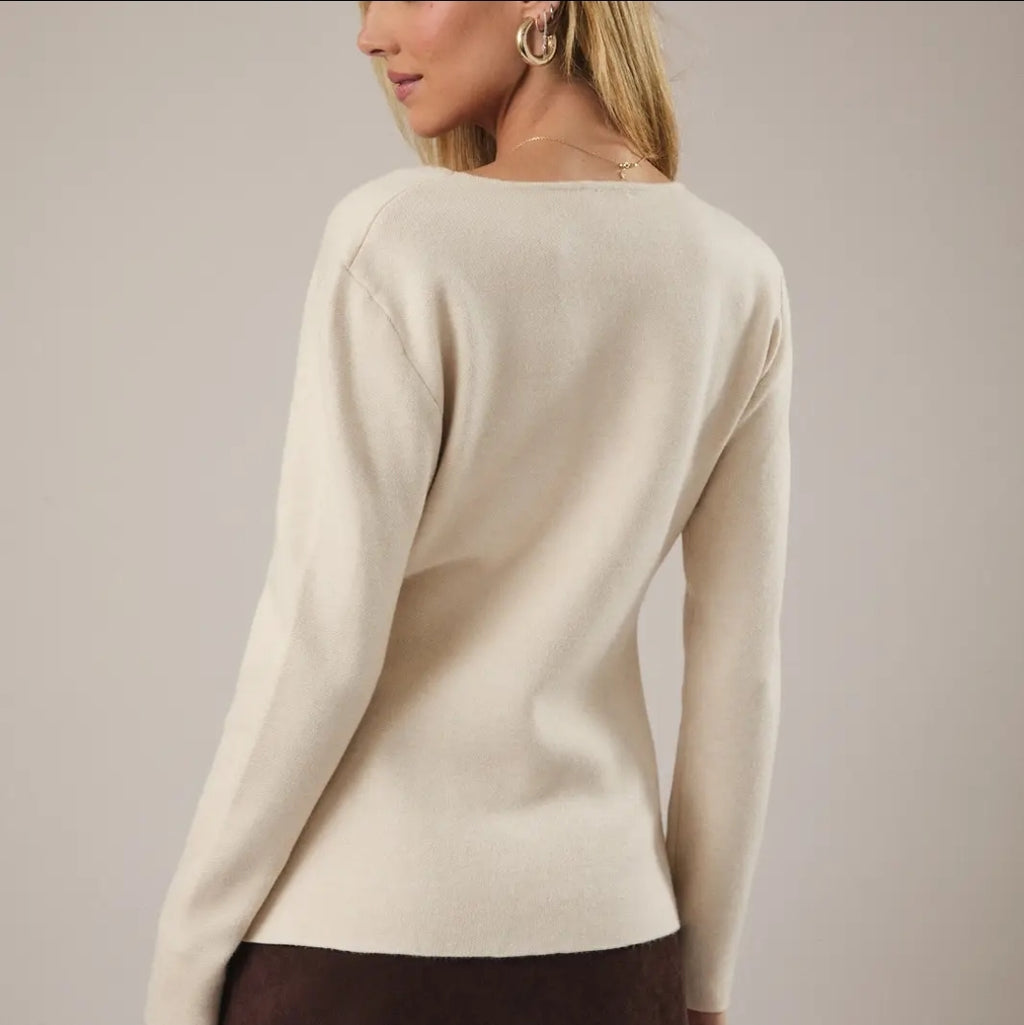 V-Neck Long Sleeve Button Up Sweater Top image 1