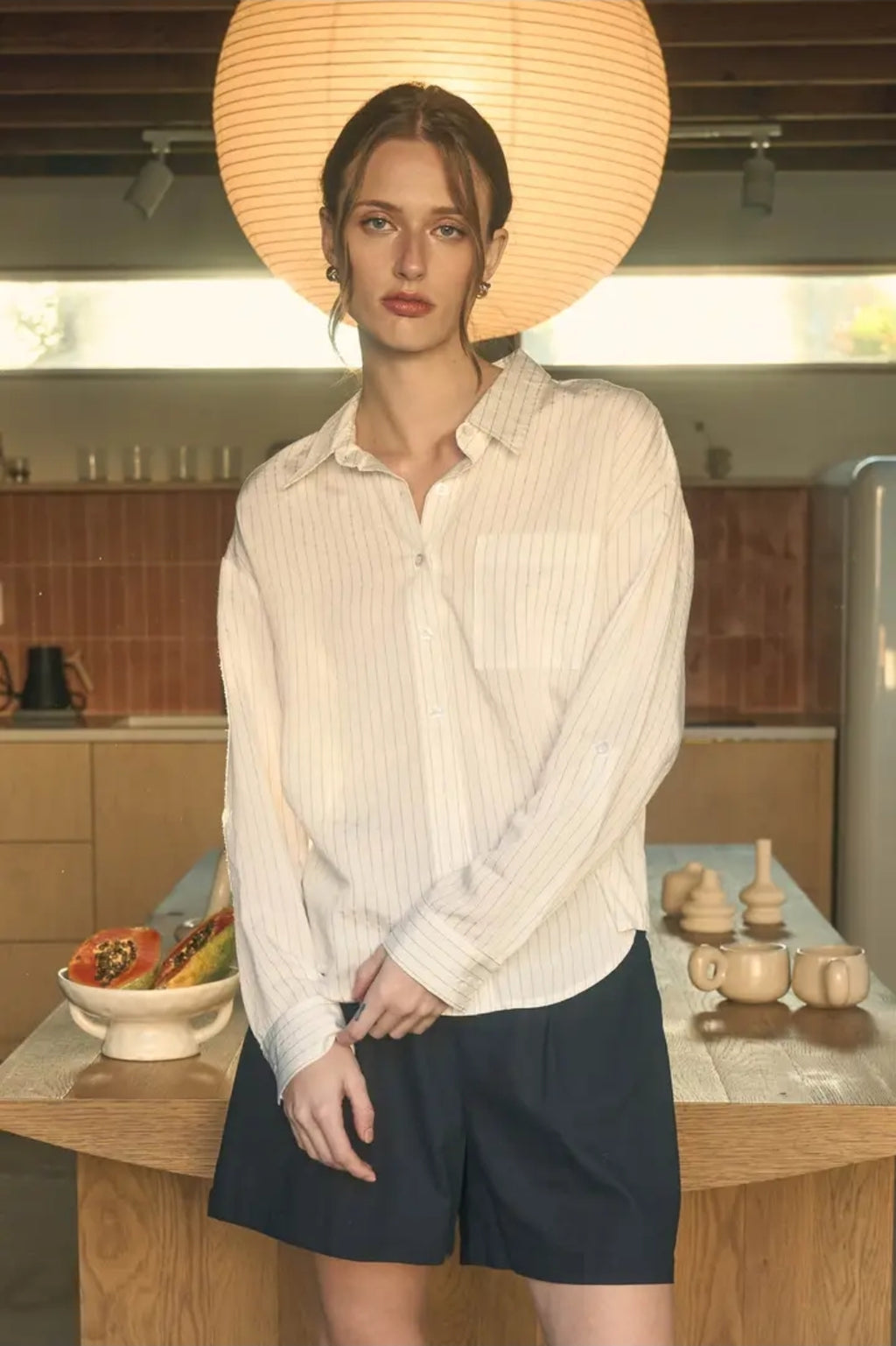 Pinstripe Collared Long Sleeve Button Down Shirt image 1