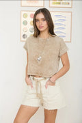 Washed Short Sleeve Boxy Knit Top image 0