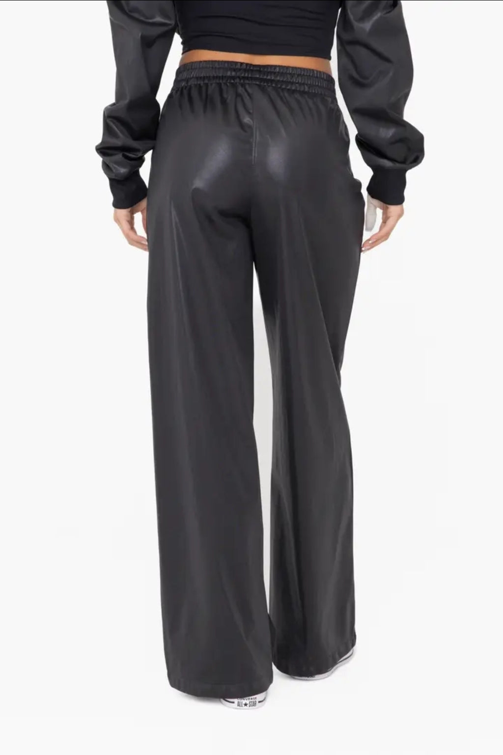 Glossy Leather Look Wide Leg Flare Pants image 2