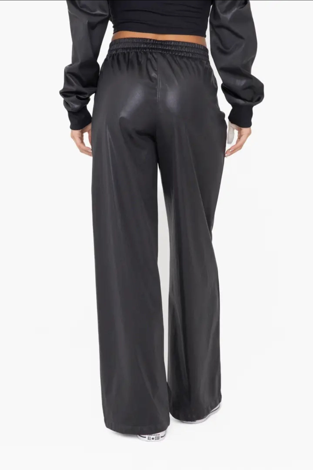 Glossy Leather Look Wide Leg Flare Pants image 2