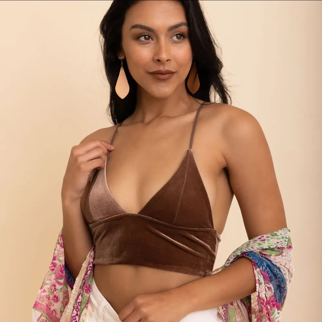 Fashionable Longline Bralette - Velvet Deep V-Neck  image 0