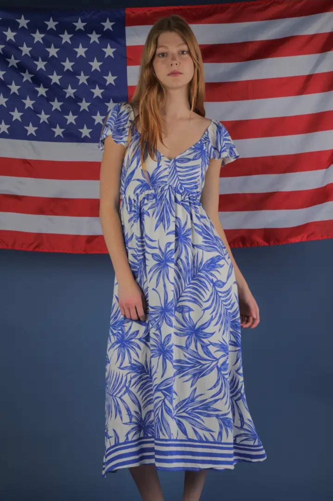Tropical Printed Midi Summer Boho Dress image 0