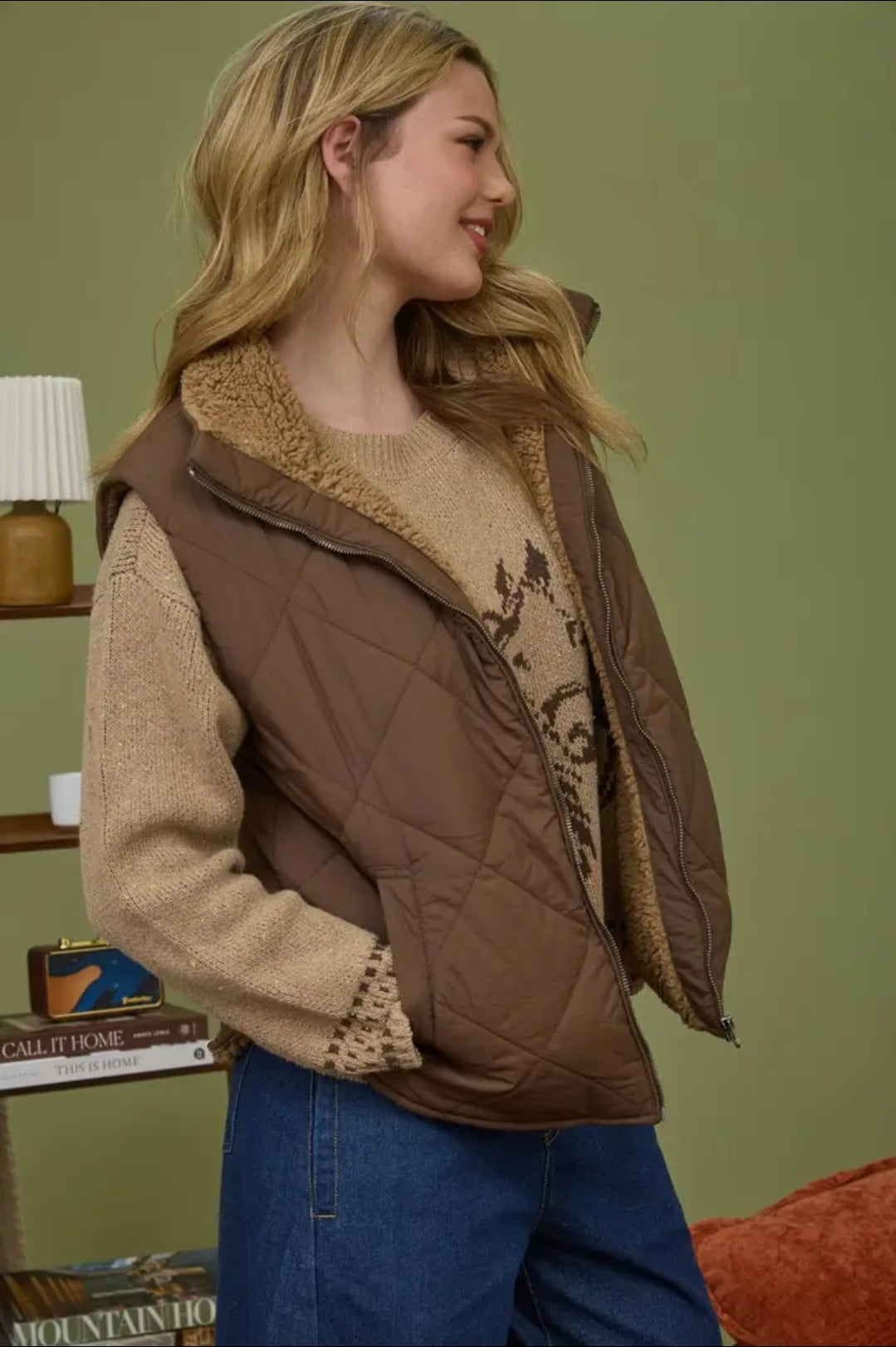 Quilted Zip Up Fleece Lined Puffer Vest image 1