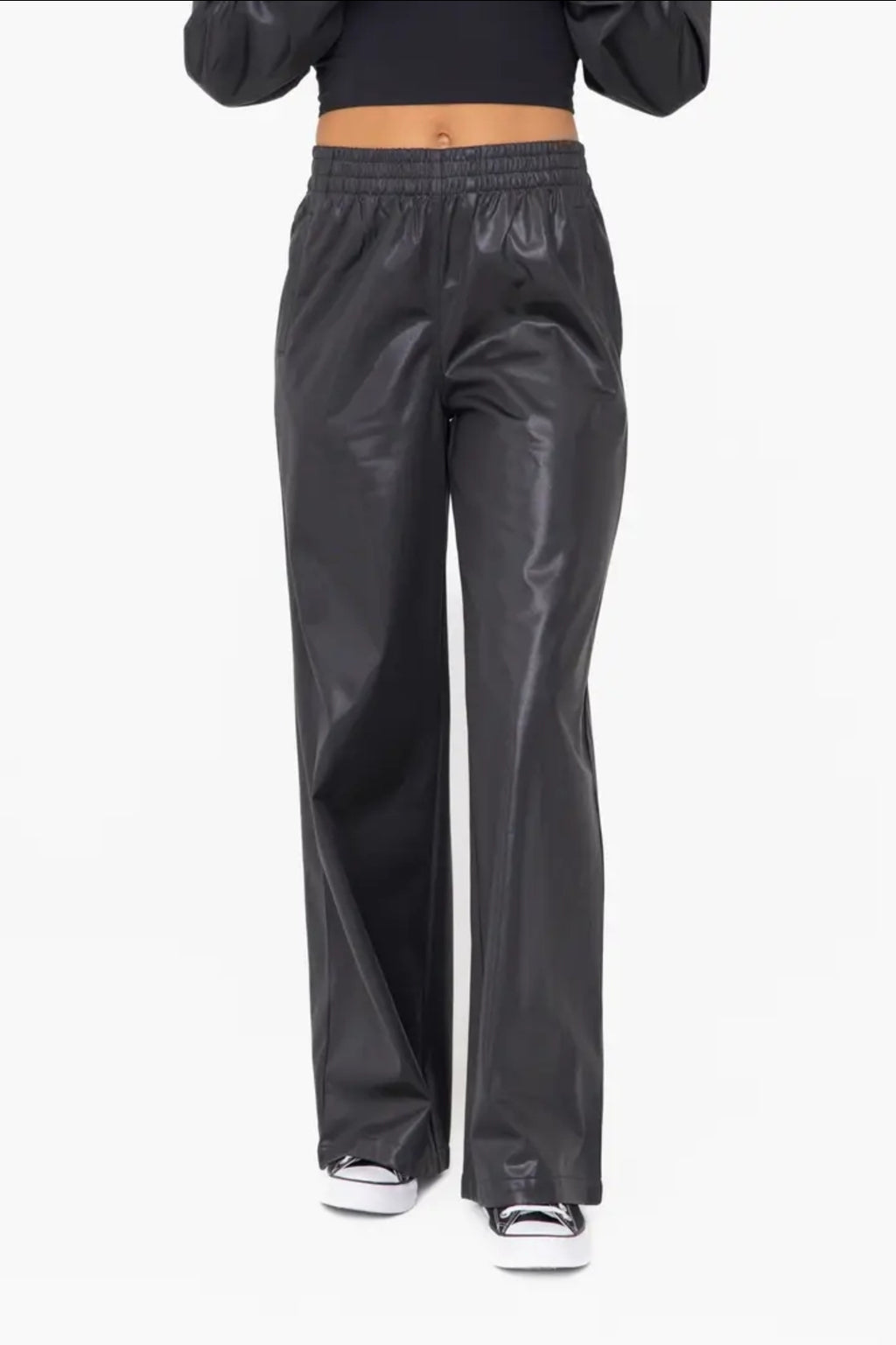 Glossy Leather Look Wide Leg Flare Pants image 0