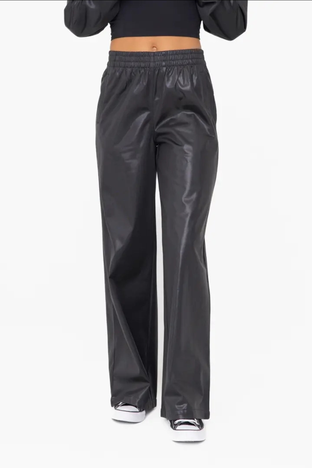 Glossy Leather Look Wide Leg Flare Pants image 0