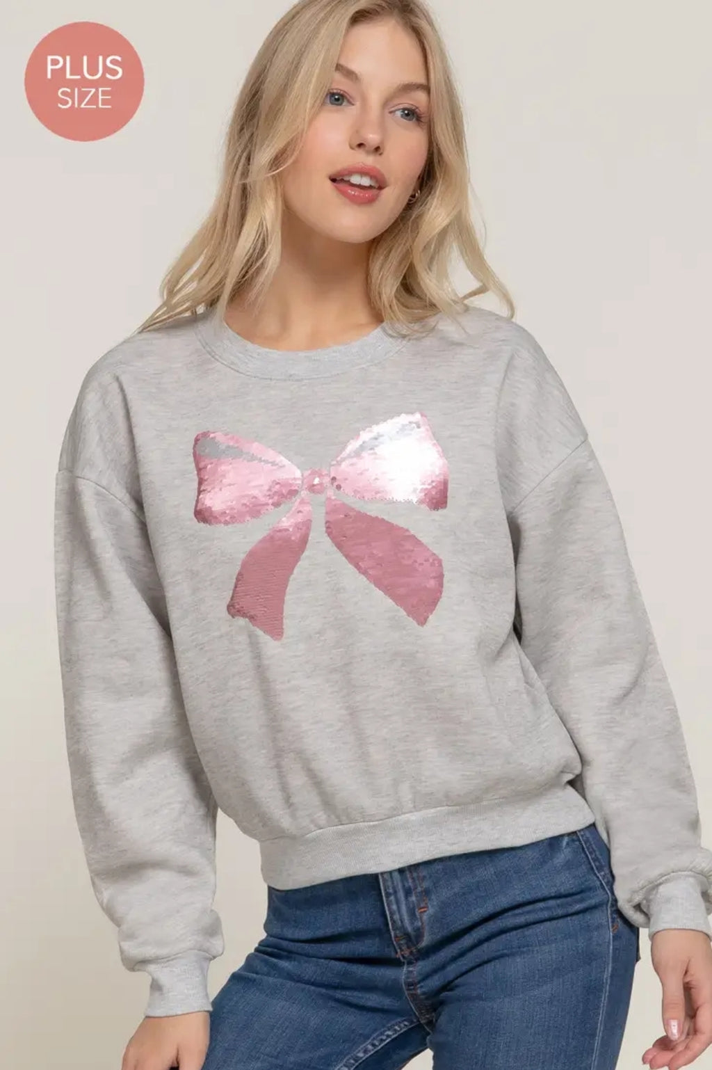 Crew Neck Sequin Bow Fleece Sweatshirt image 1