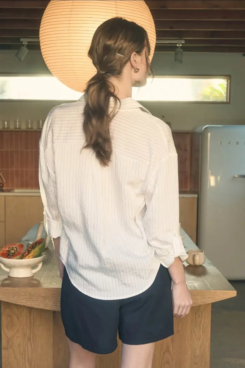 Pinstripe Collared Long Sleeve Button Down Shirt image 2