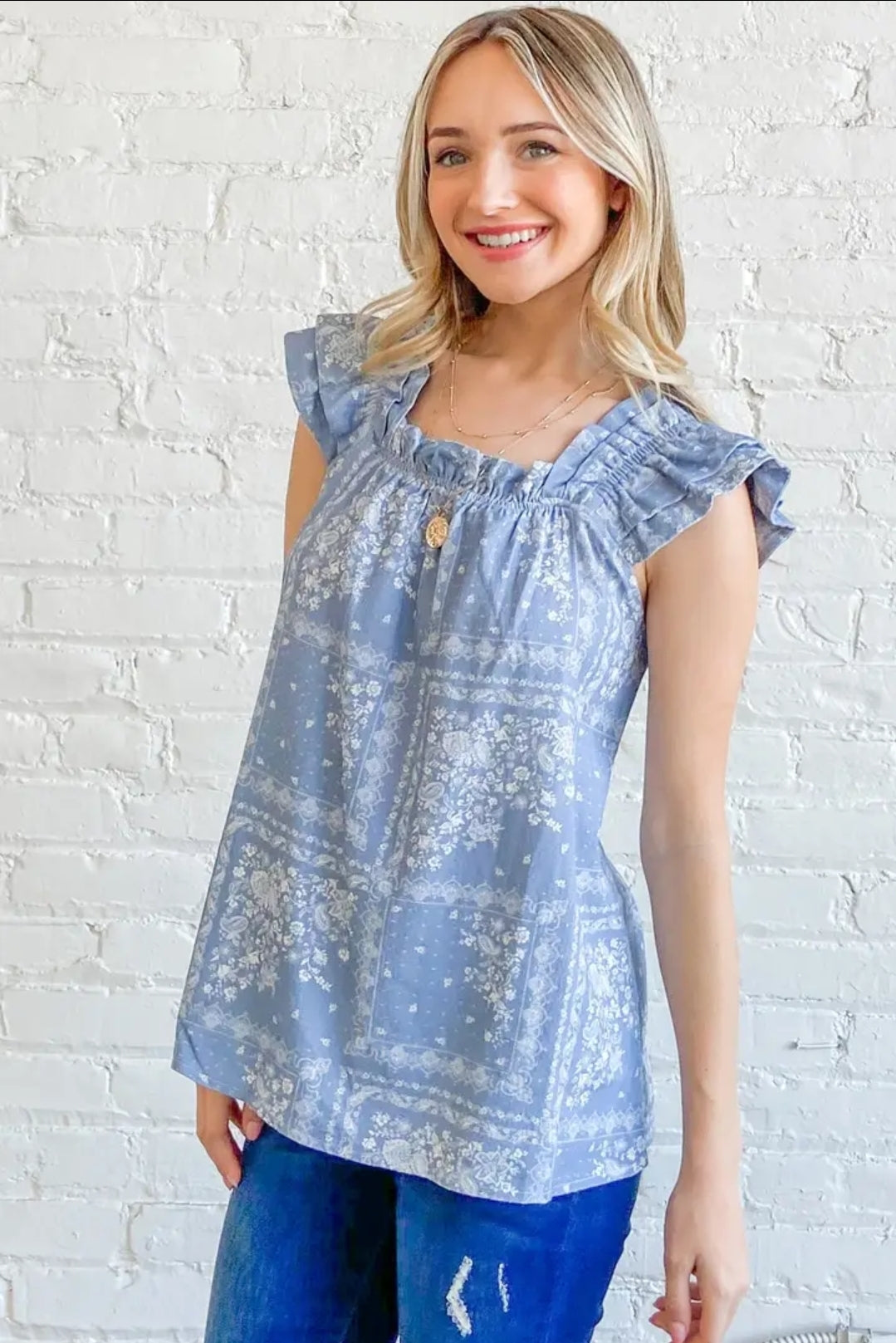 Boho Rayon Linen Ruffle Baby Doll Tank Top image 2
