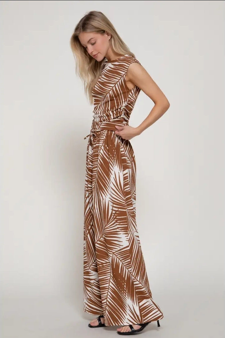 Texture Knit Print Sleeveless Ruched Top & Pants Set image 3
