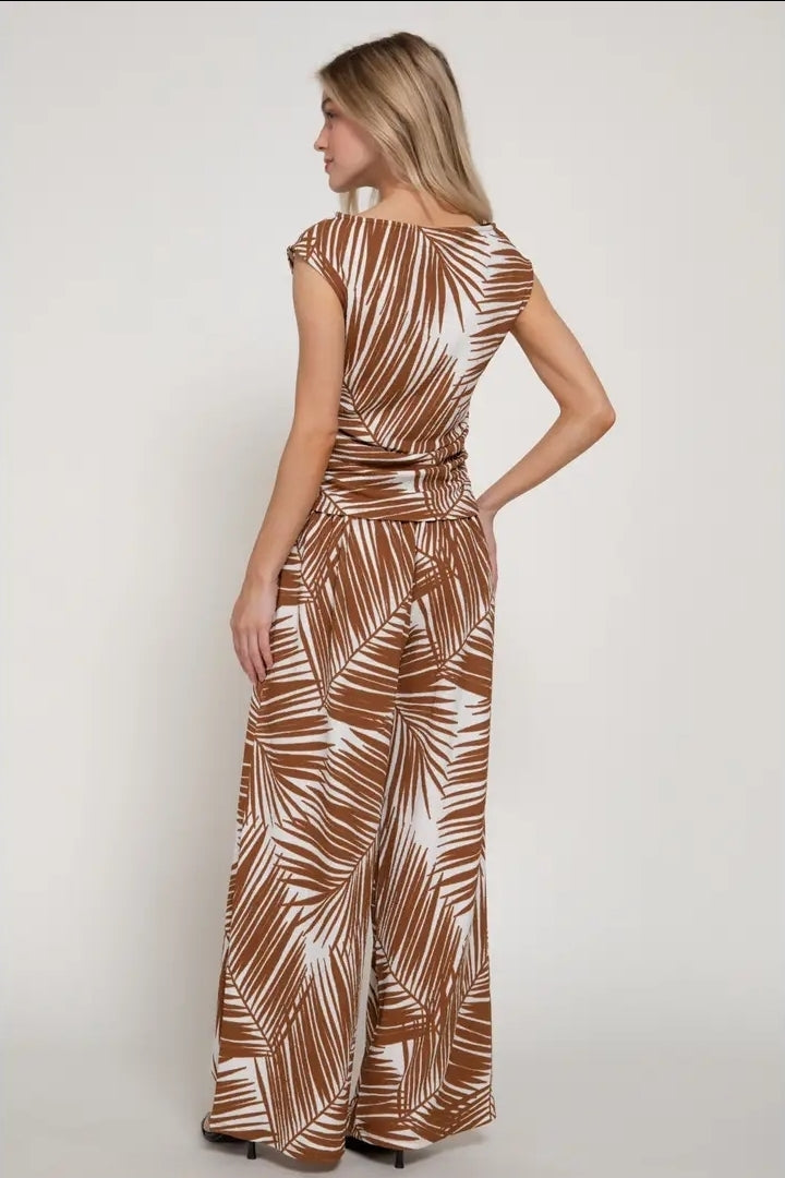 Texture Knit Print Sleeveless Ruched Top & Pants Set image 4