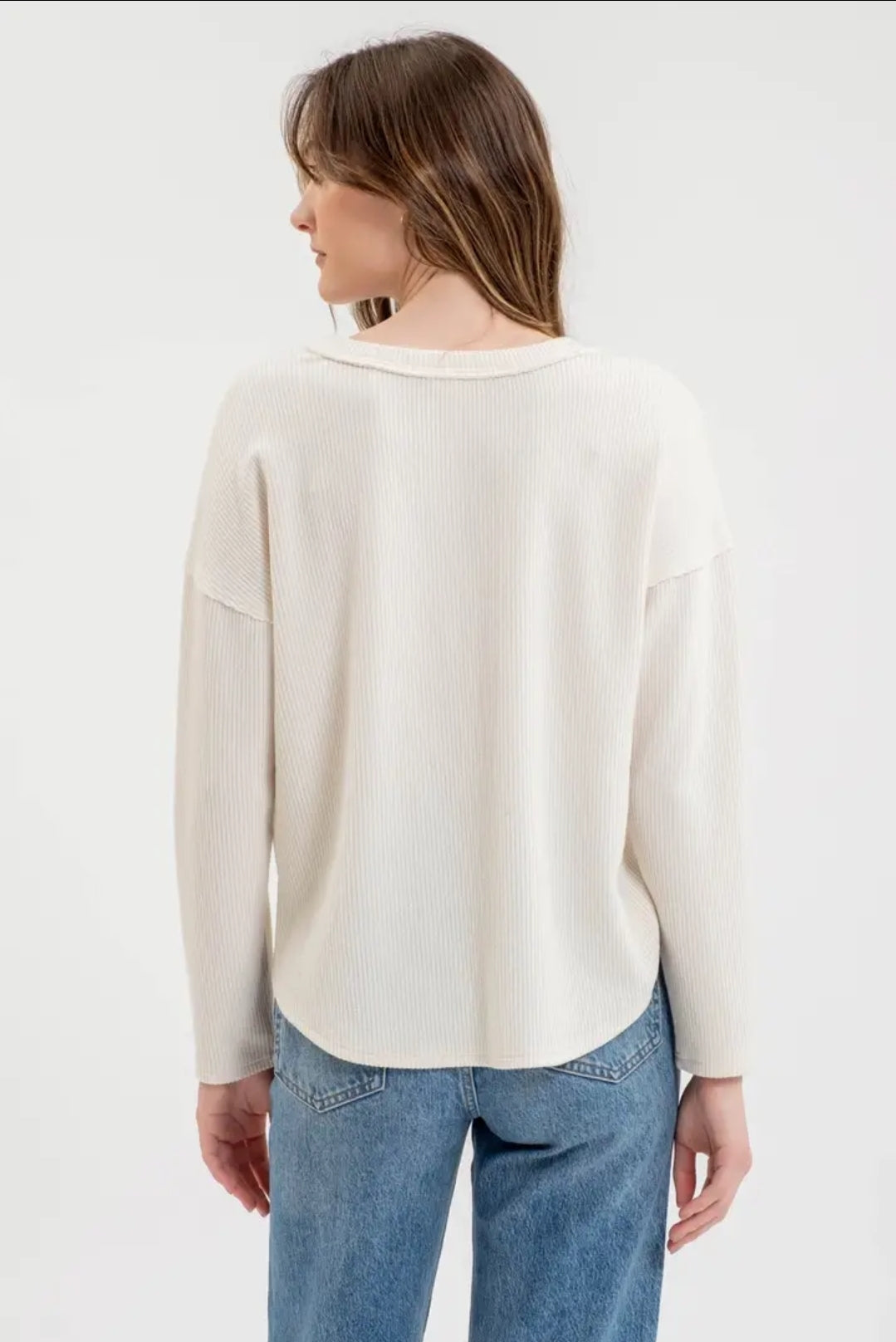 Half Button V Neck Long Sleeve Knit Top image 6