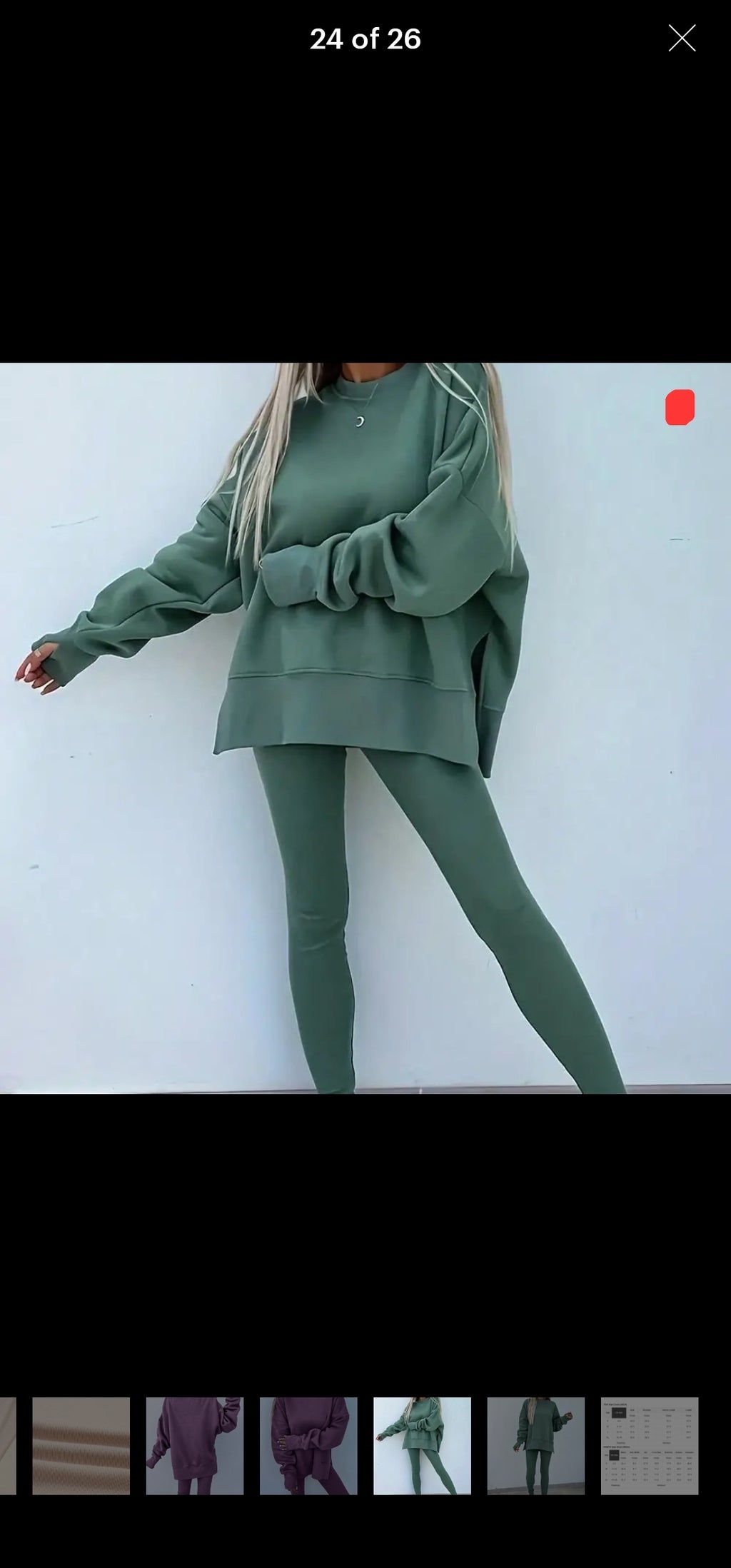 Solid Oversize Slit Sweatshirt with Ribbed Leggings Set image 4