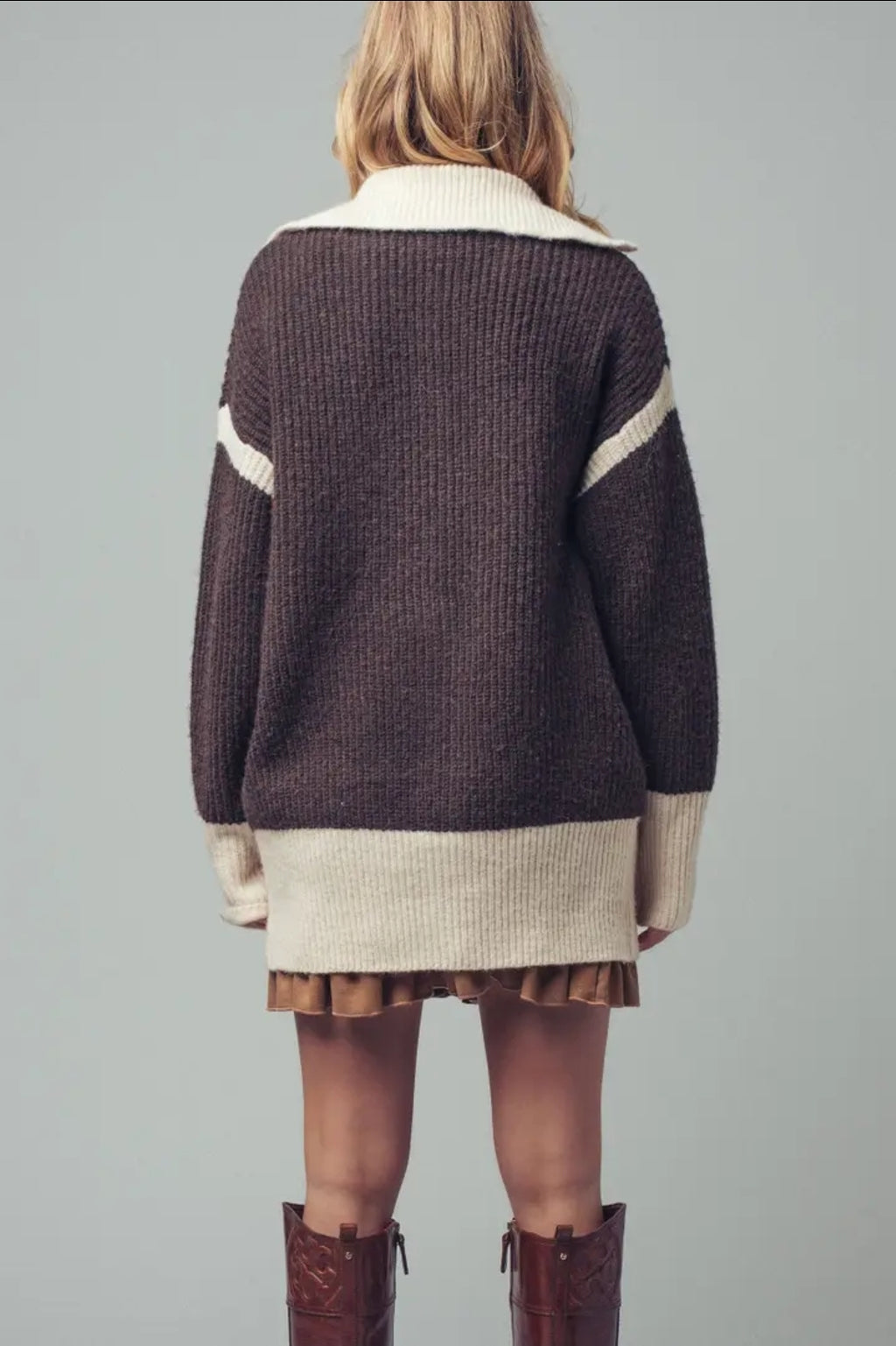 Contrast Trim Collared Sweater Cardigan image 4