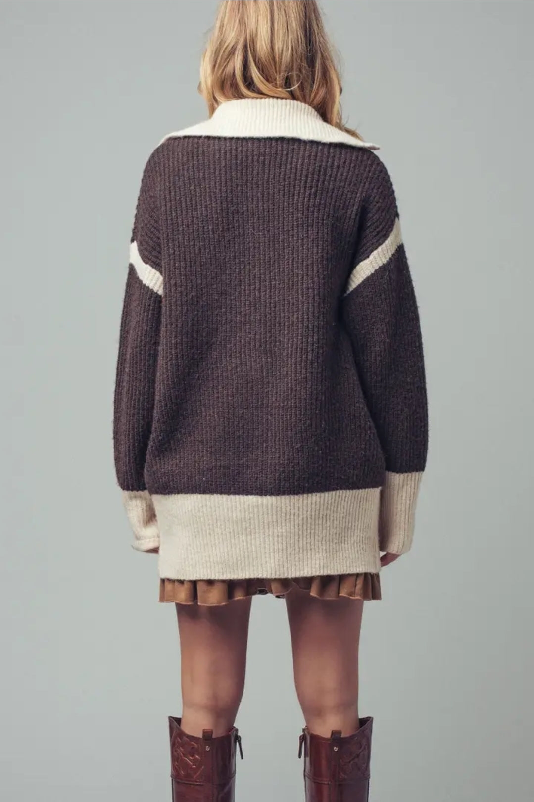 Contrast Trim Collared Sweater Cardigan image 4