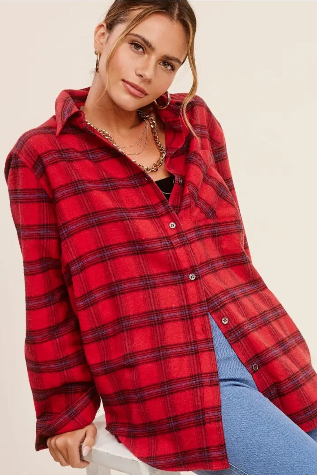 Loose Fit Button Down Soft Fabric Plaid Shirts image 4
