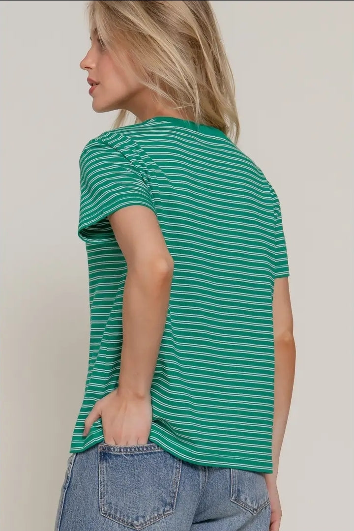 Short Sleeve Round Neck Y/D Stripe Tee image 1