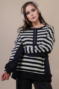 Oversized Striped Half Button Down Casual Knit Top image 0