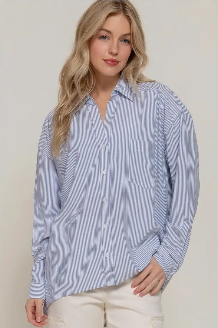 Long Dolman Sleeve Oversized Y/D Stripe Shirt image 0