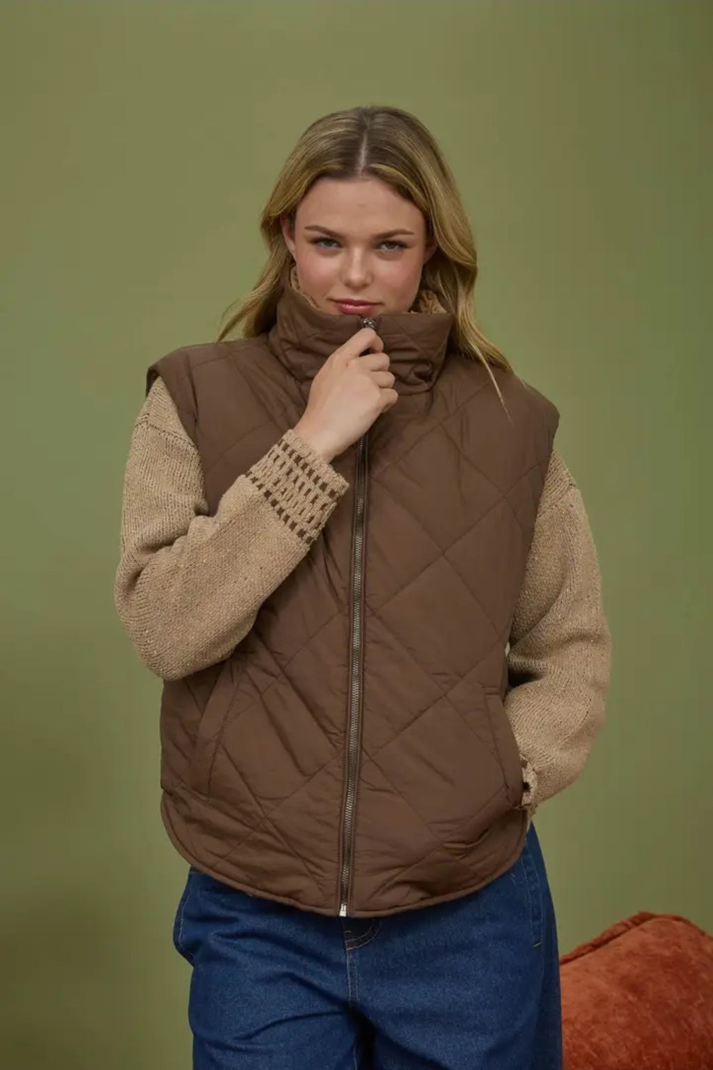 Quilted Zip Up Fleece Lined Puffer Vest image 2