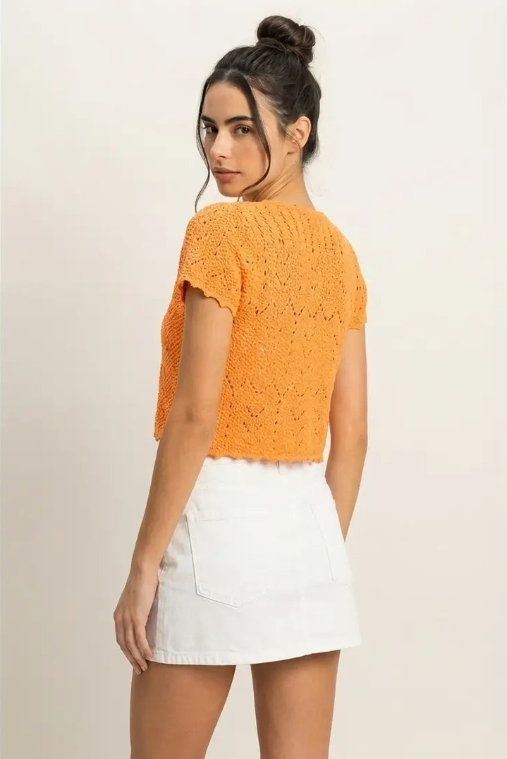 Pointelle Tie Front Knit Cardigan