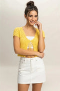 Pointelle Tie Front Knit Cardigan