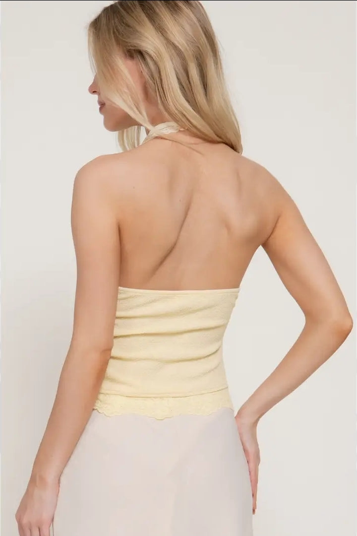 Lace Trim Texture Knit Halter Top