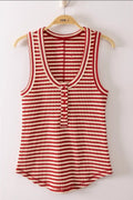 Striped & Solid Button Down Fitted Knit Tank Top