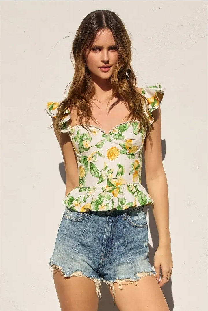 Lemon Corset Flutter Top