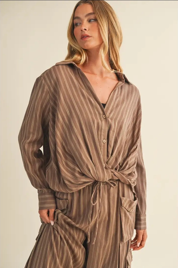Striped front twist shirt & matching cargo pant