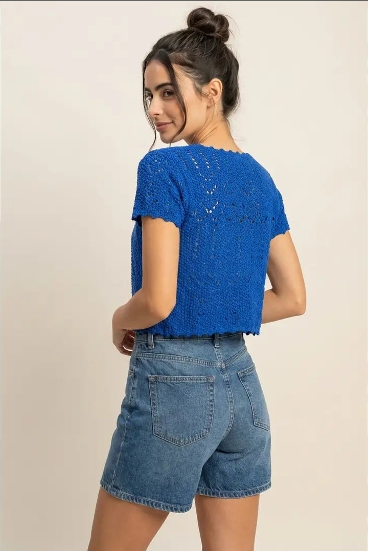 Pointelle Tie Front Knit Cardigan