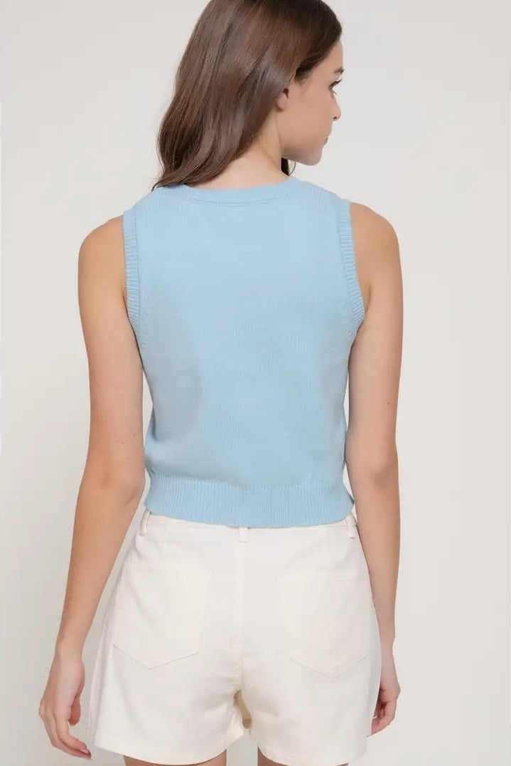 Sleeveless Round Neck Jacquard Lemon Sweater Top