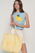 Sleeveless Round Neck Jacquard Lemon Sweater Top