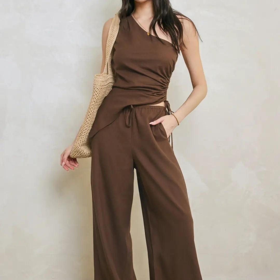 Linen One Shoulder Ruched Top