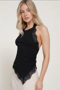Lace Trim Texture Knit Halter Top