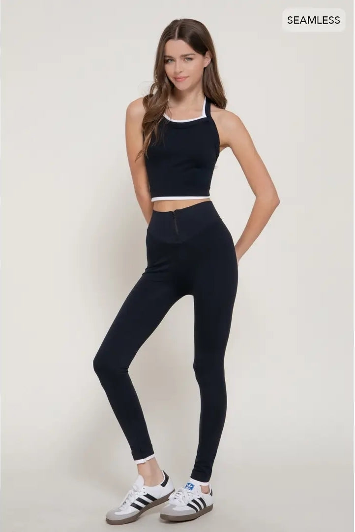 Double Layer Effect Crop Tank Top & Leggings Seamless Set