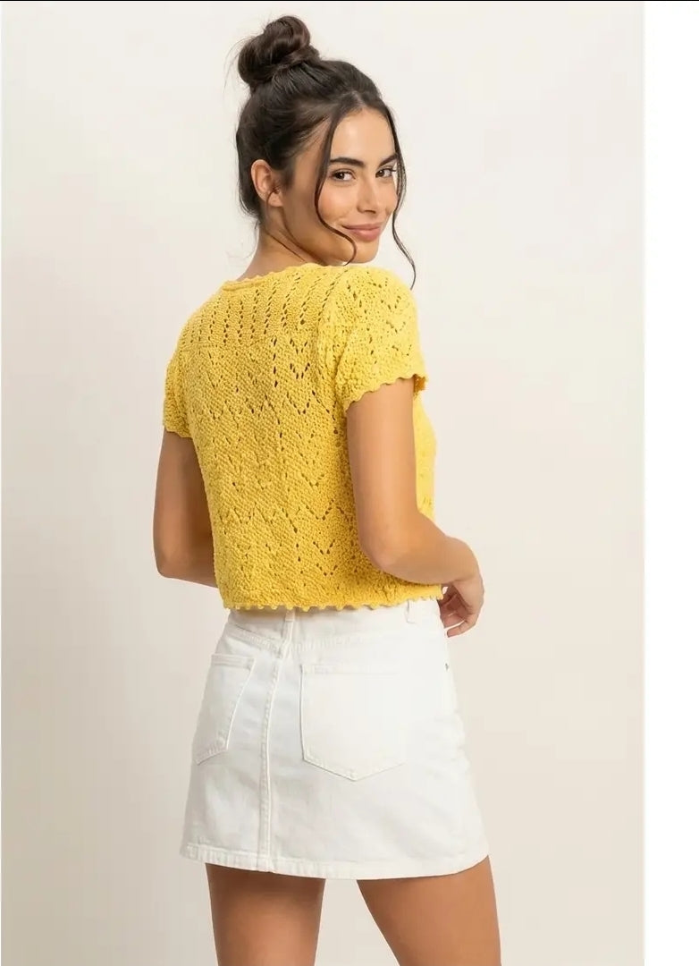 Pointelle Tie Front Knit Cardigan