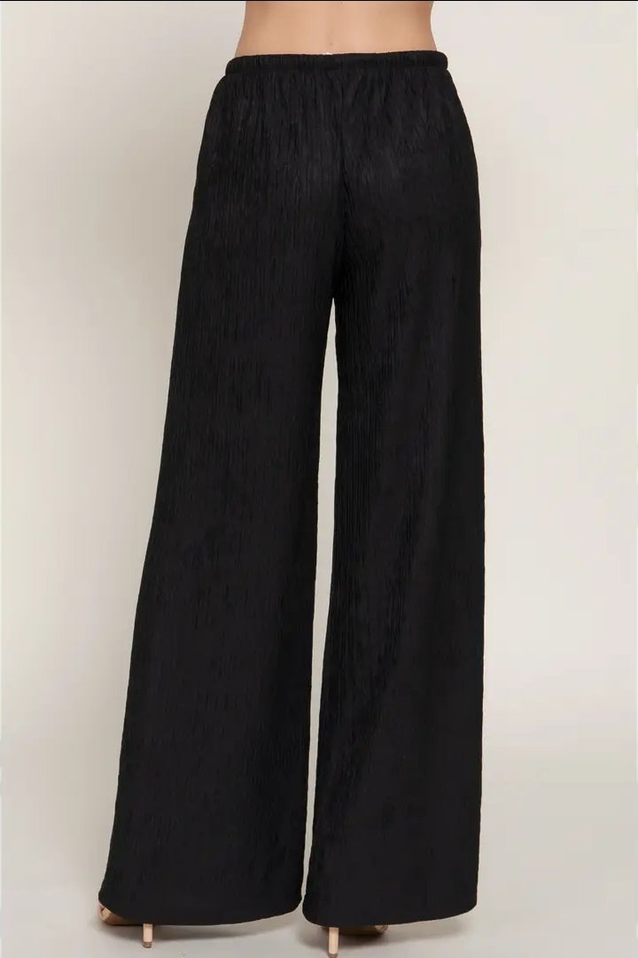 Waistband with String Crinkle Knit Long Pants