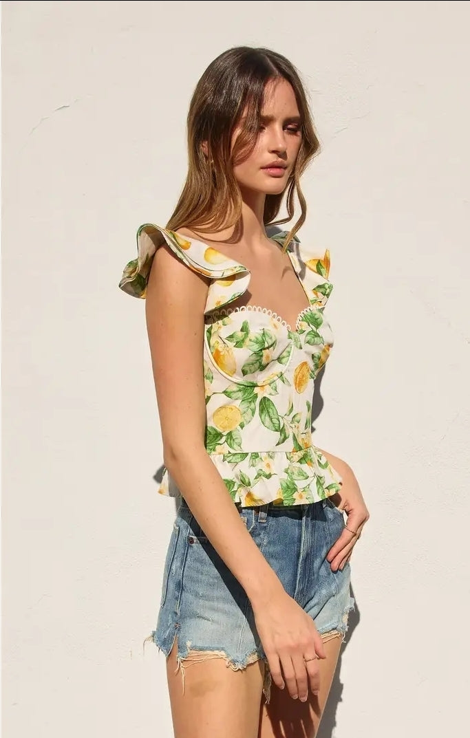 Lemon Corset Flutter Top